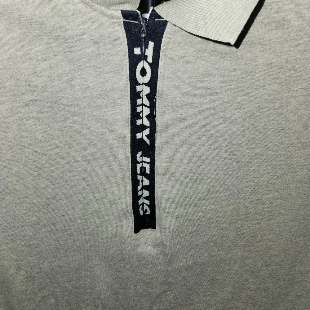 Tommy Hilfiger Gray Logo‎ Short Sleeve 90's Vintage Polo Zip Shirt Men's Size XL